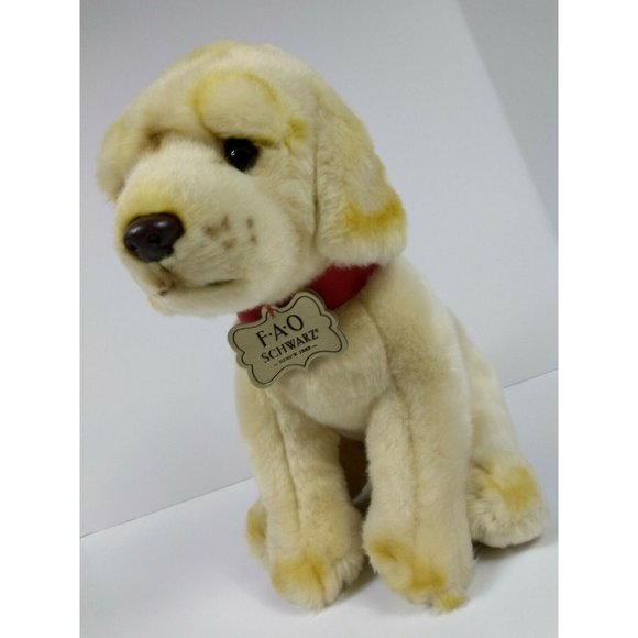 GOLDEN LABRADOR PUPPY Red Collar 10" Yellow Dog Stuffed Plush Animal FAO Schwarz - Picture 3 of 9